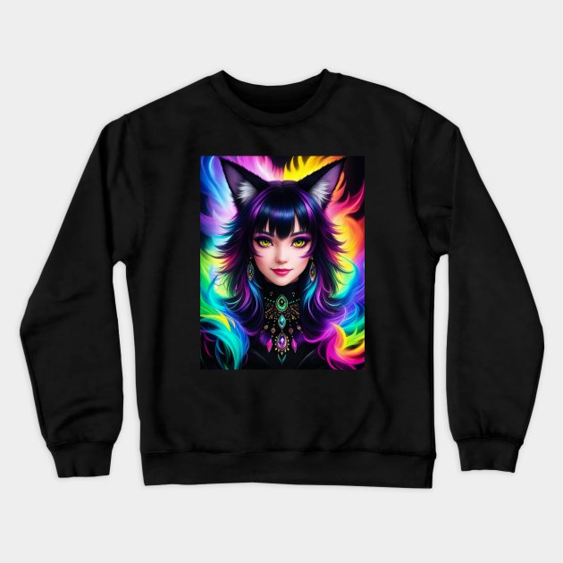 Colorful Fantasy Anime Girl Crewneck Sweatshirt by Juka